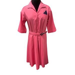 Vintage Willi 80s does 50s Barbie Pink Midi Belted Dress 14 Med Large Rockabilly